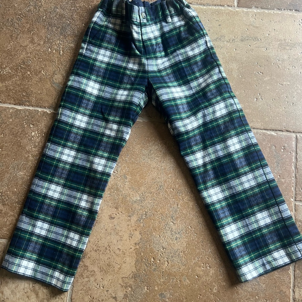 Janie and Jack Green Plaid Formal Kids Pants